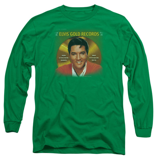 Elvis Presley Gold Records Mens Long Sleeve Shirt Kelly Green Officially Licensed