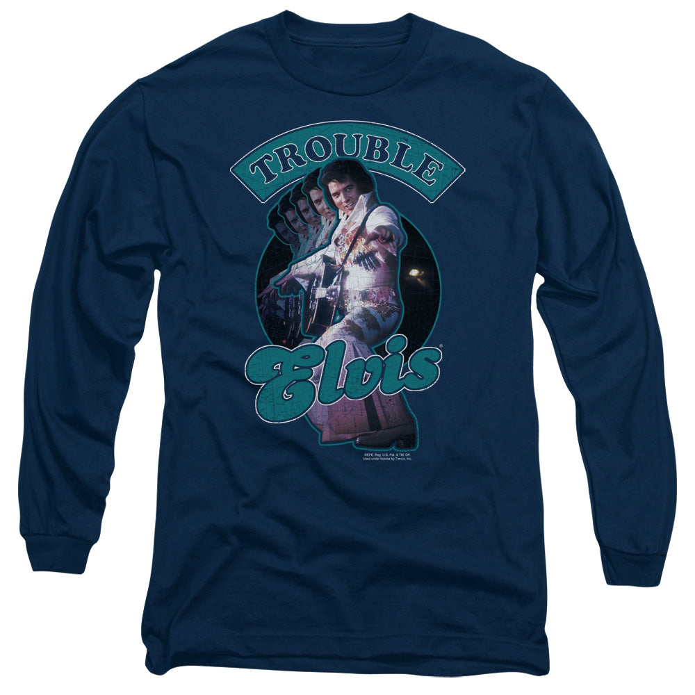 Elvis Presley Total Trouble Mens Long Sleeve Shirt Navy Officially Licensed