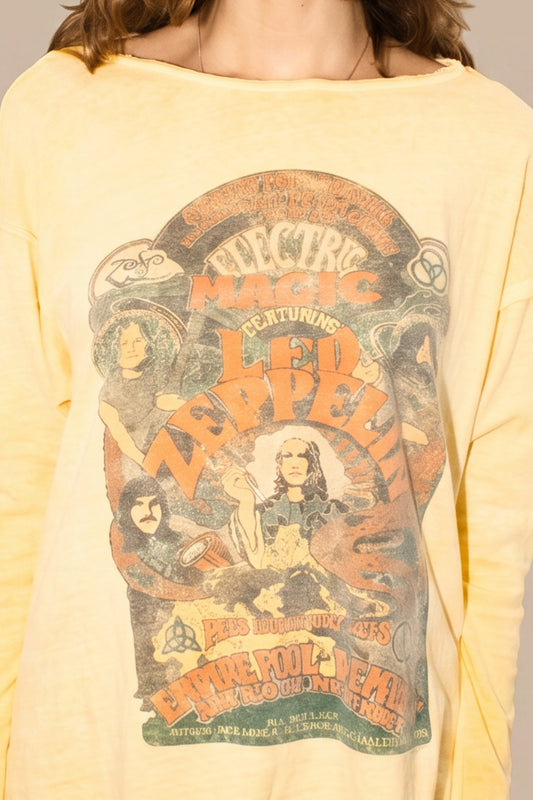 Led Zeppelin Electric Magic Top Womens Long Sleeve T Shirt Yellow