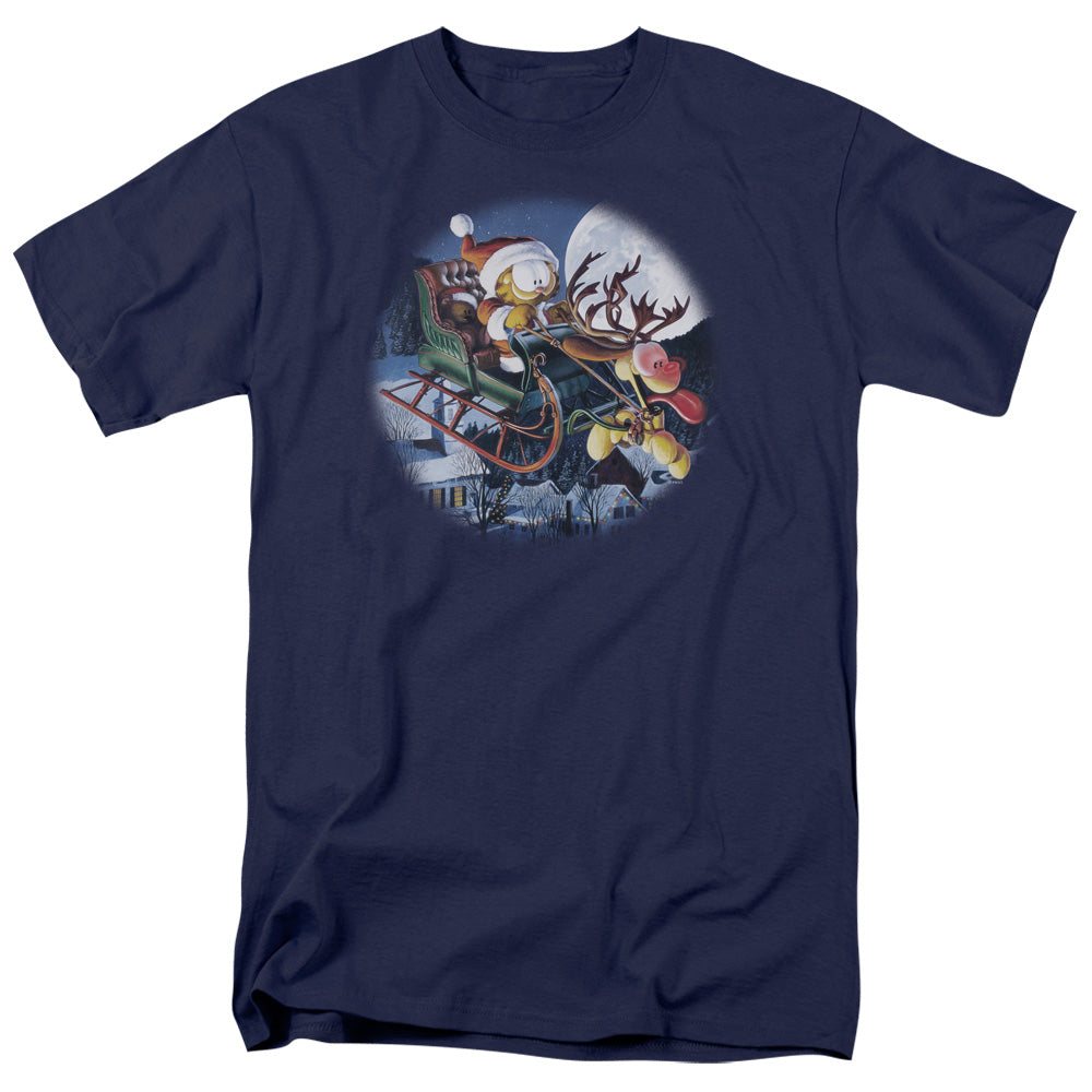 Garfield Moonlight Ride Mens T Shirt Navy