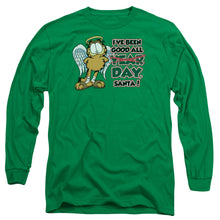 Load image into Gallery viewer, Garfield Ive Been Good Mens Long Sleeve Shirt Kelly Green Officially Licensed