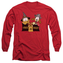 Load image into Gallery viewer, Garfield Trick Or Treat Mens Long Sleeve Shirt Red Officially Licensed