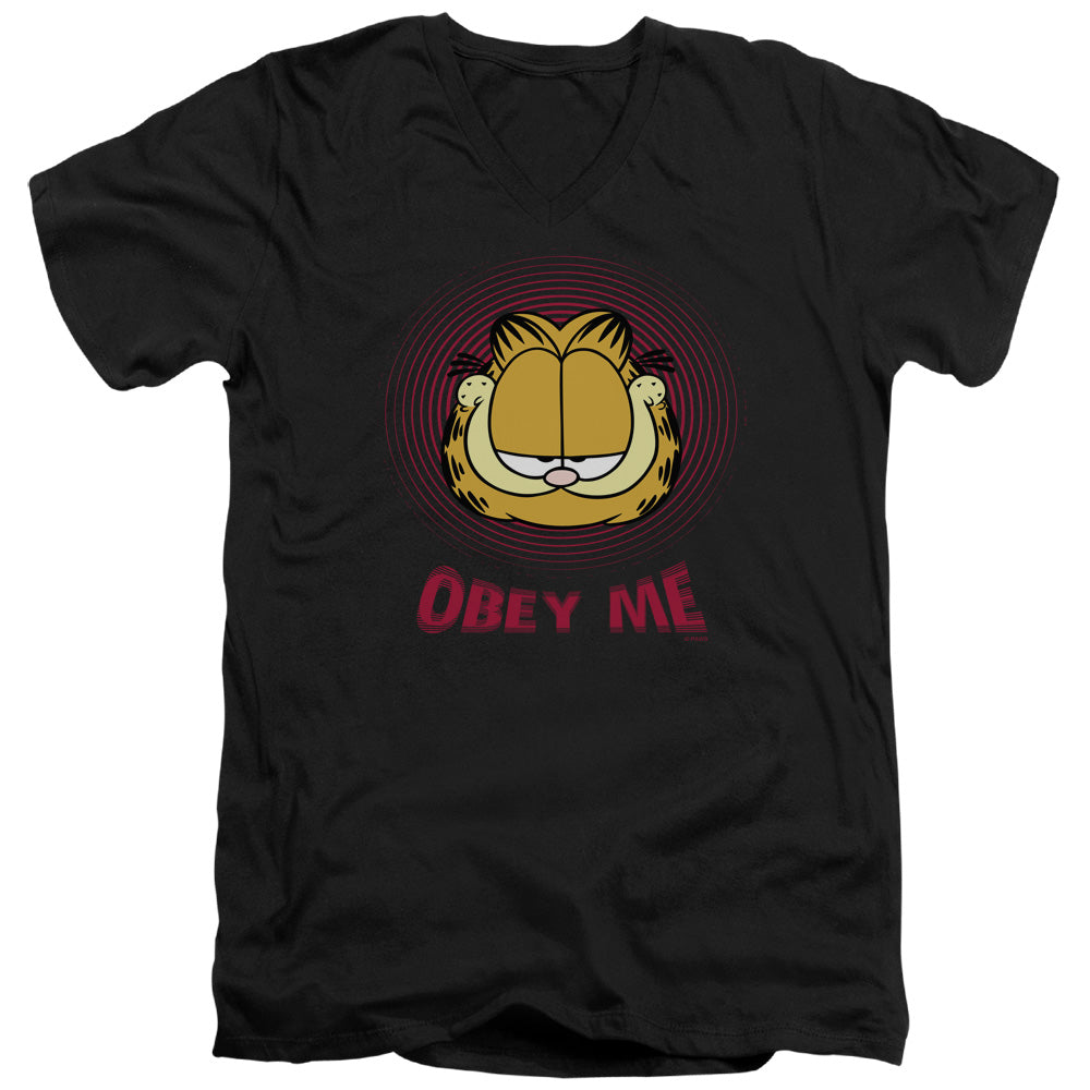 Garfield Obey Me Mens Slim Fit V-Neck T Shirt Black