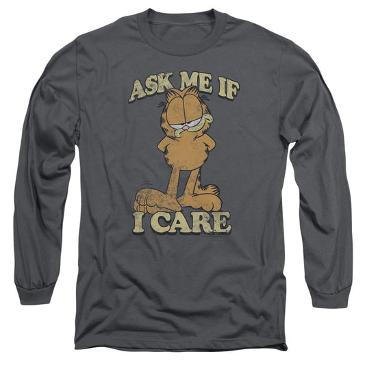 Garfield Ask Me Mens Long Sleeve Shirt Charcoal Officially Licensed
