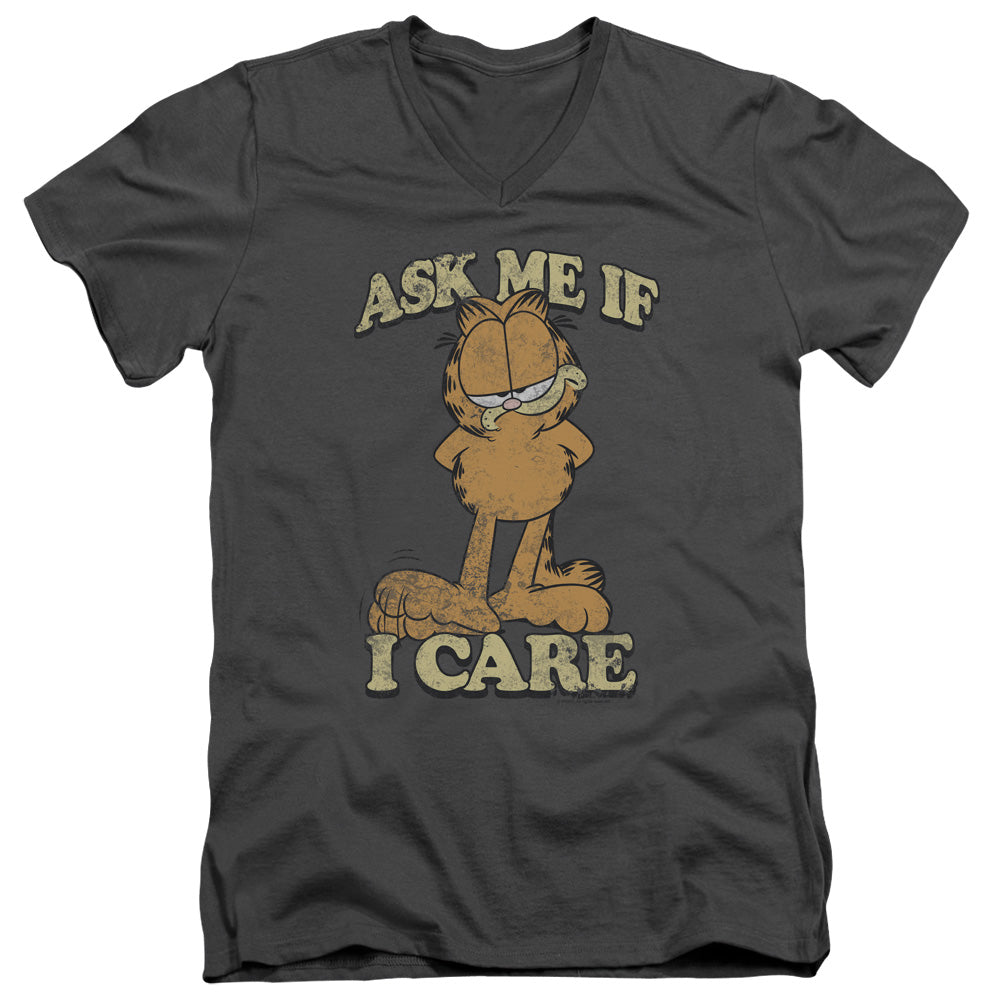 Garfield Ask Me Mens Slim Fit V-Neck T Shirt Charcoal