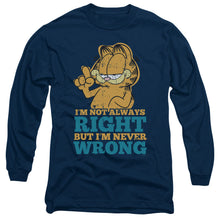 Load image into Gallery viewer, Garfield Never Wrong Mens Long Sleeve Shirt Navy Officially Licensed