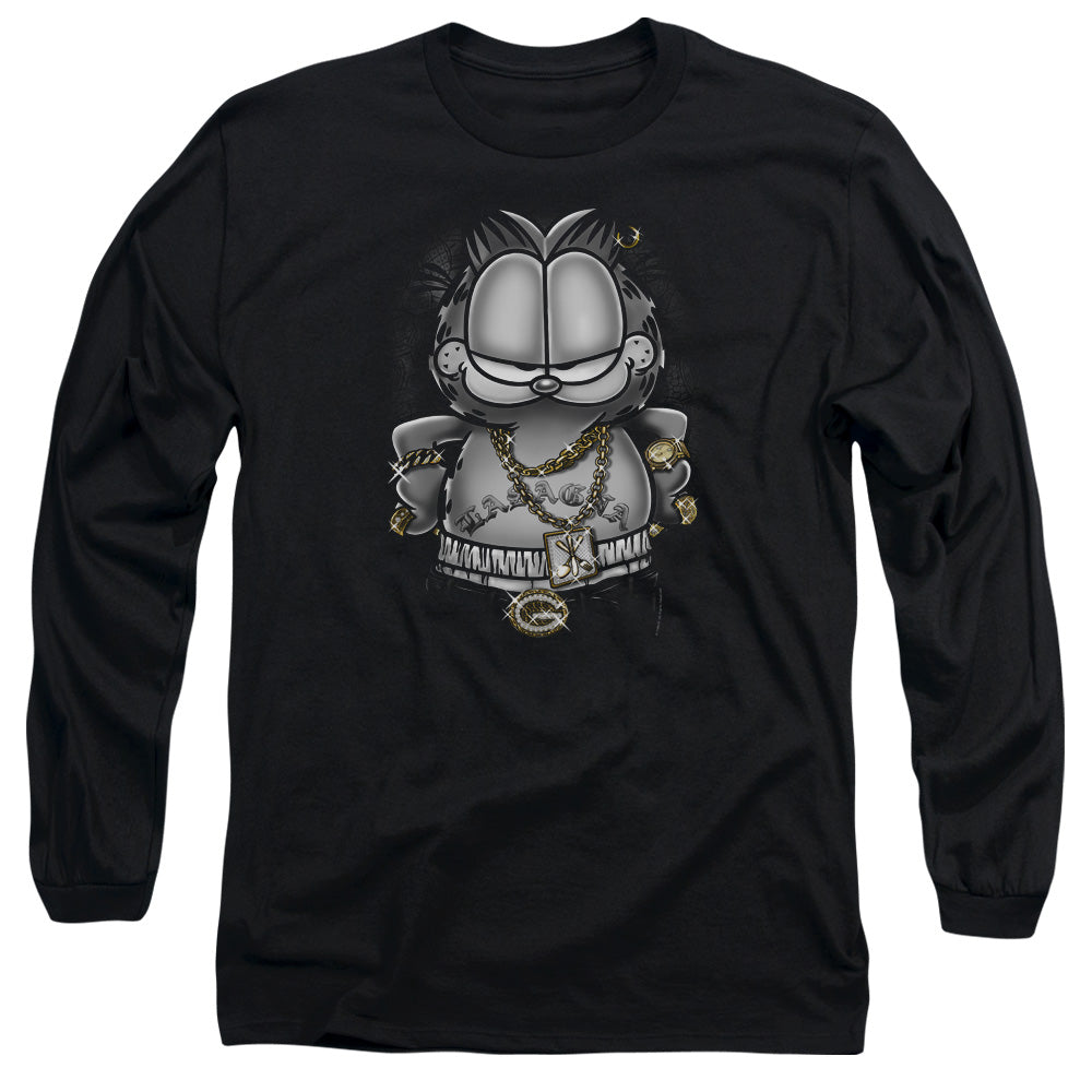 Garfield Lasagna For Life Mens Long Sleeve Shirt Black Officially Licensed