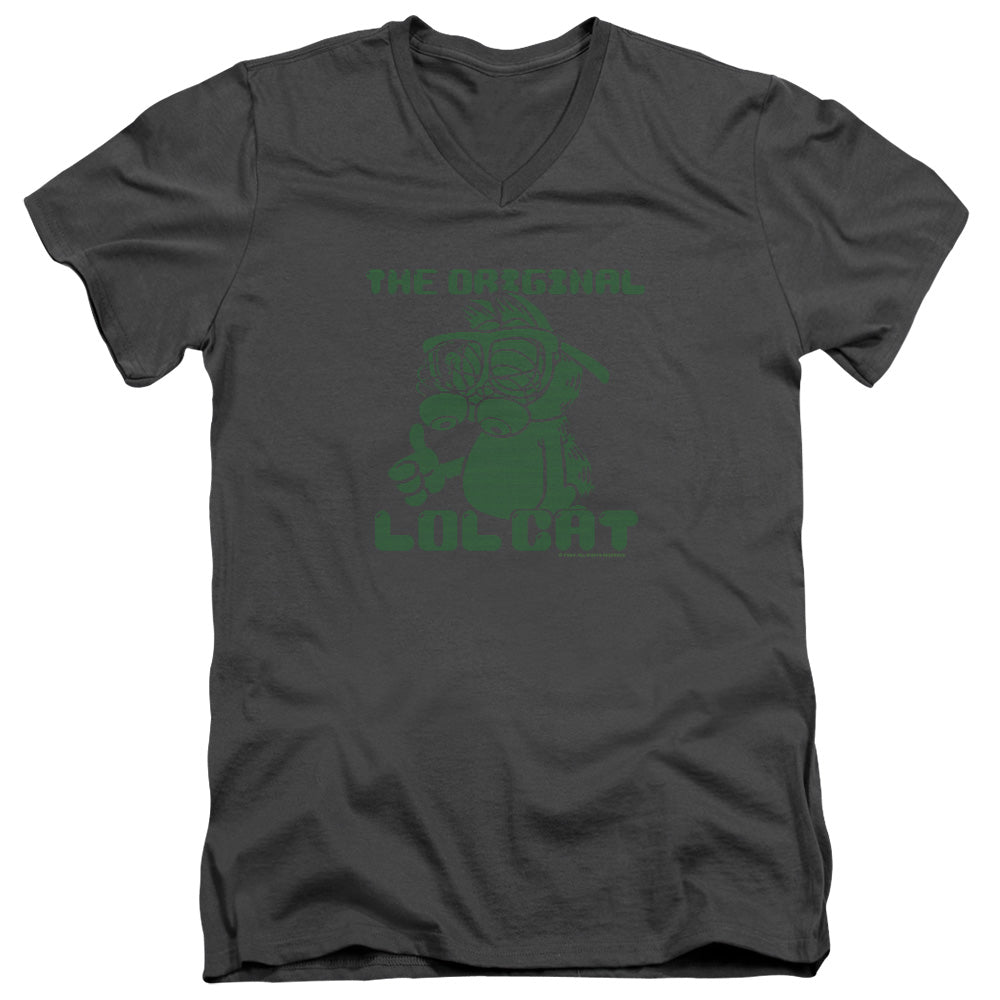 Garfield Og Lol Mens Slim Fit V-Neck T Shirt Charcoal
