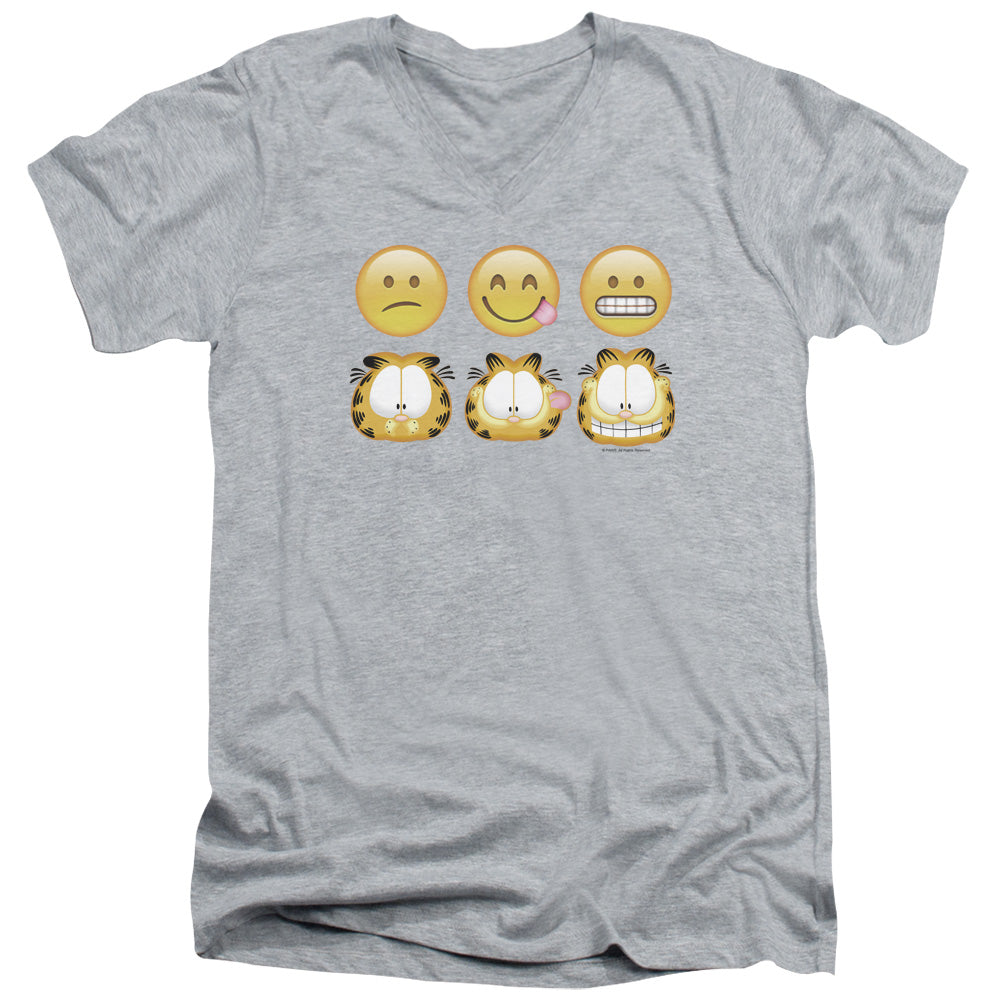 Garfield Emojis Mens Slim Fit V-Neck T Shirt Athletic Heather