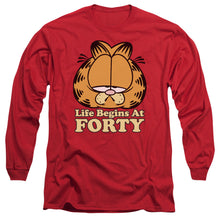 Load image into Gallery viewer, Garfield Life Begins At Forty Mens Long Sleeve Shirt Red Officially Licensed