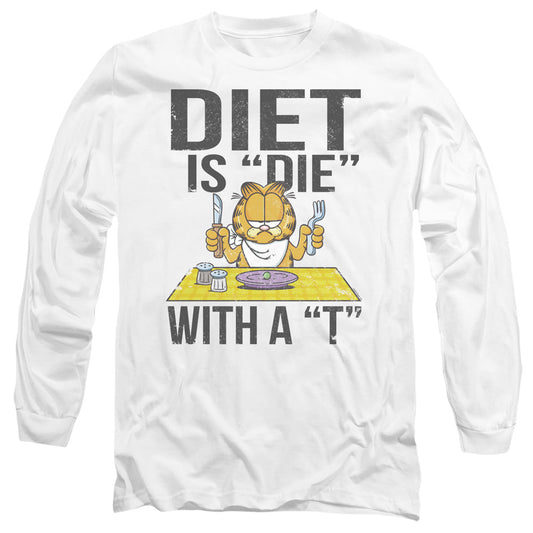Garfield Diet Is Die With A T Mens Long Sleeve Shirt White Officially Licensed