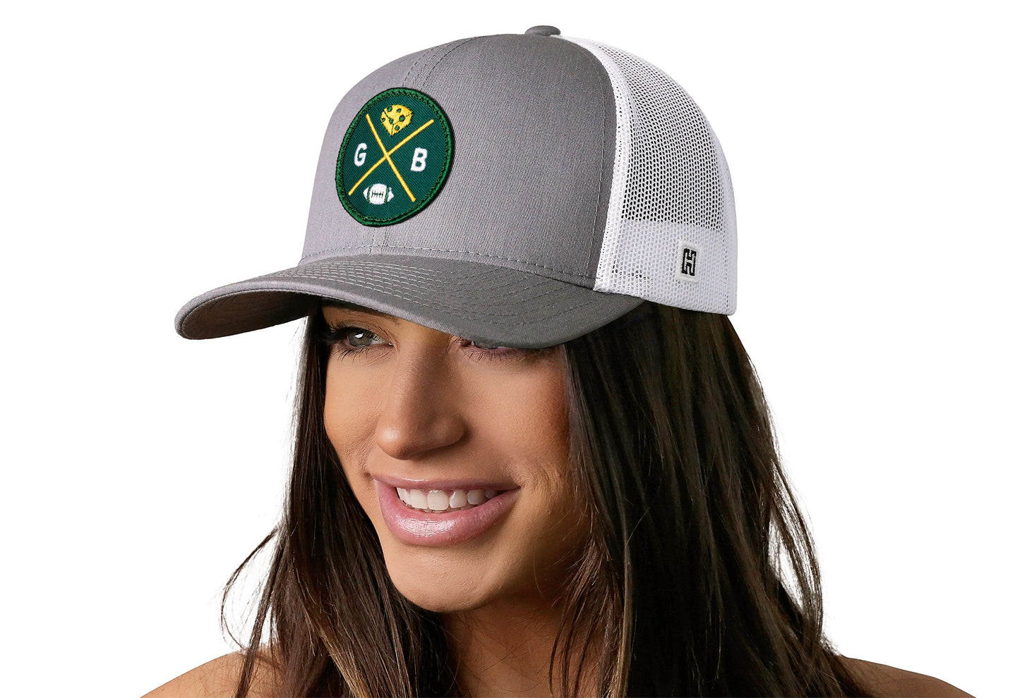 Green Bay Trucker Haka Hat Gray-White GB Cheese X Football Snapback