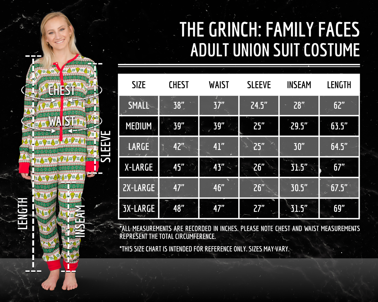 Grinch Family Faces Christmas Adult Pajama Union Suit
