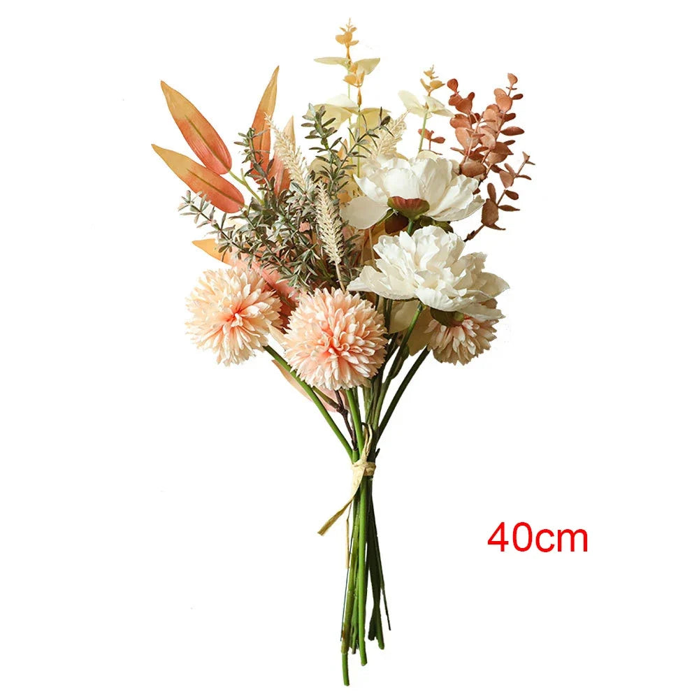 Autumn Bouquet Silk Rose Maple Leaves Dandelion Artificial Flower for Halloween Decoration