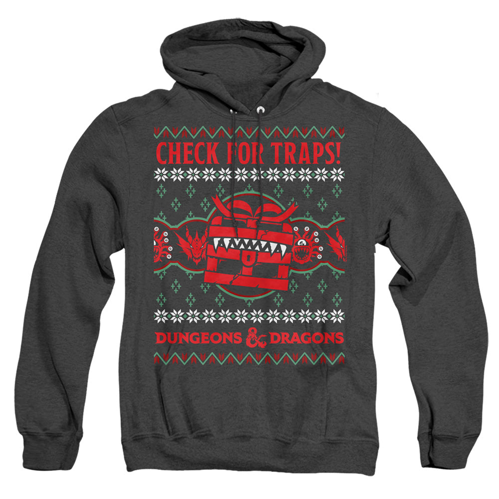 Dungeons And Dragons Check For Traps Ugly Christmas Heather Mens Hoodie Black