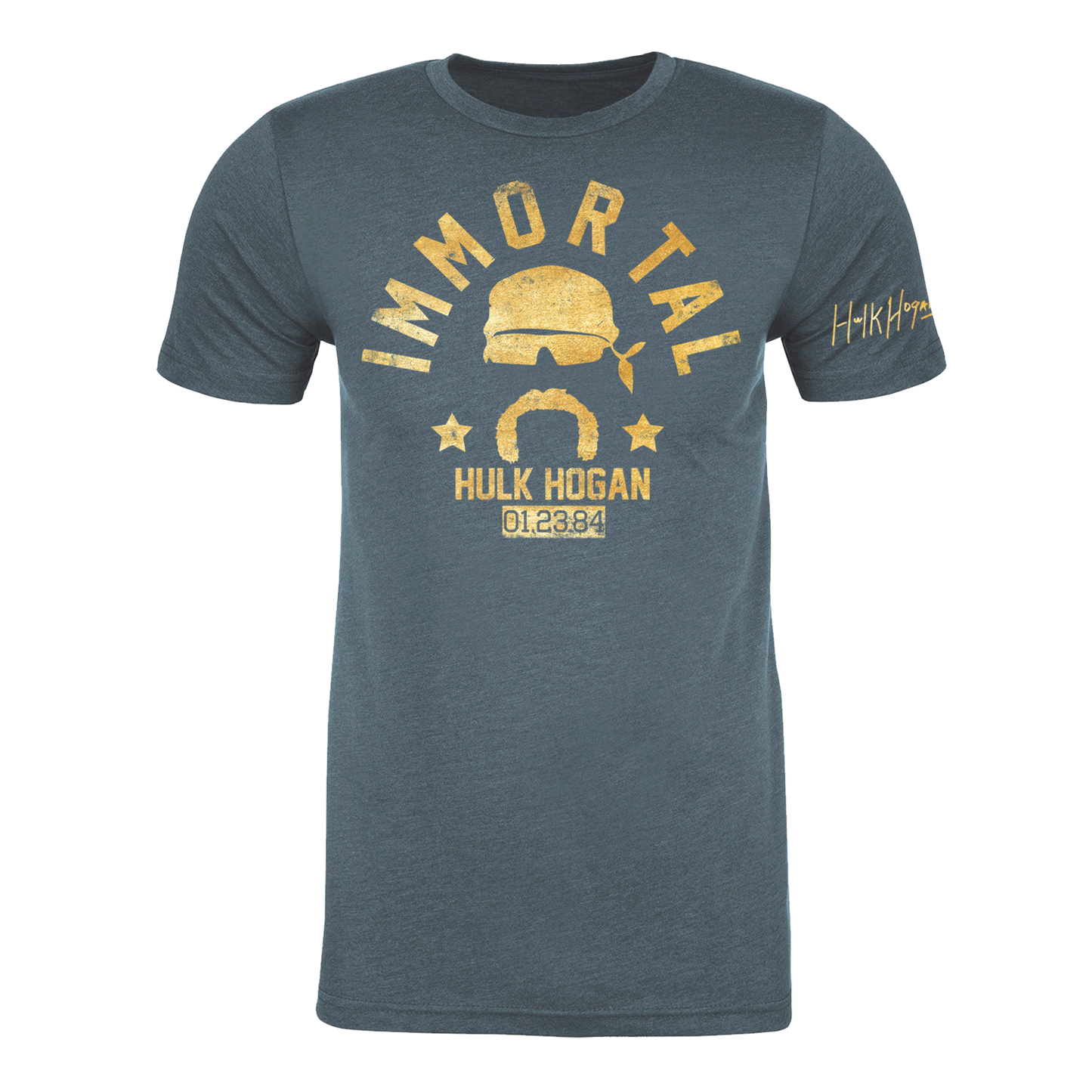 Hulk Hogan Gold Foil Immortal 01-23-84 Mens T Shirt Slate Blue