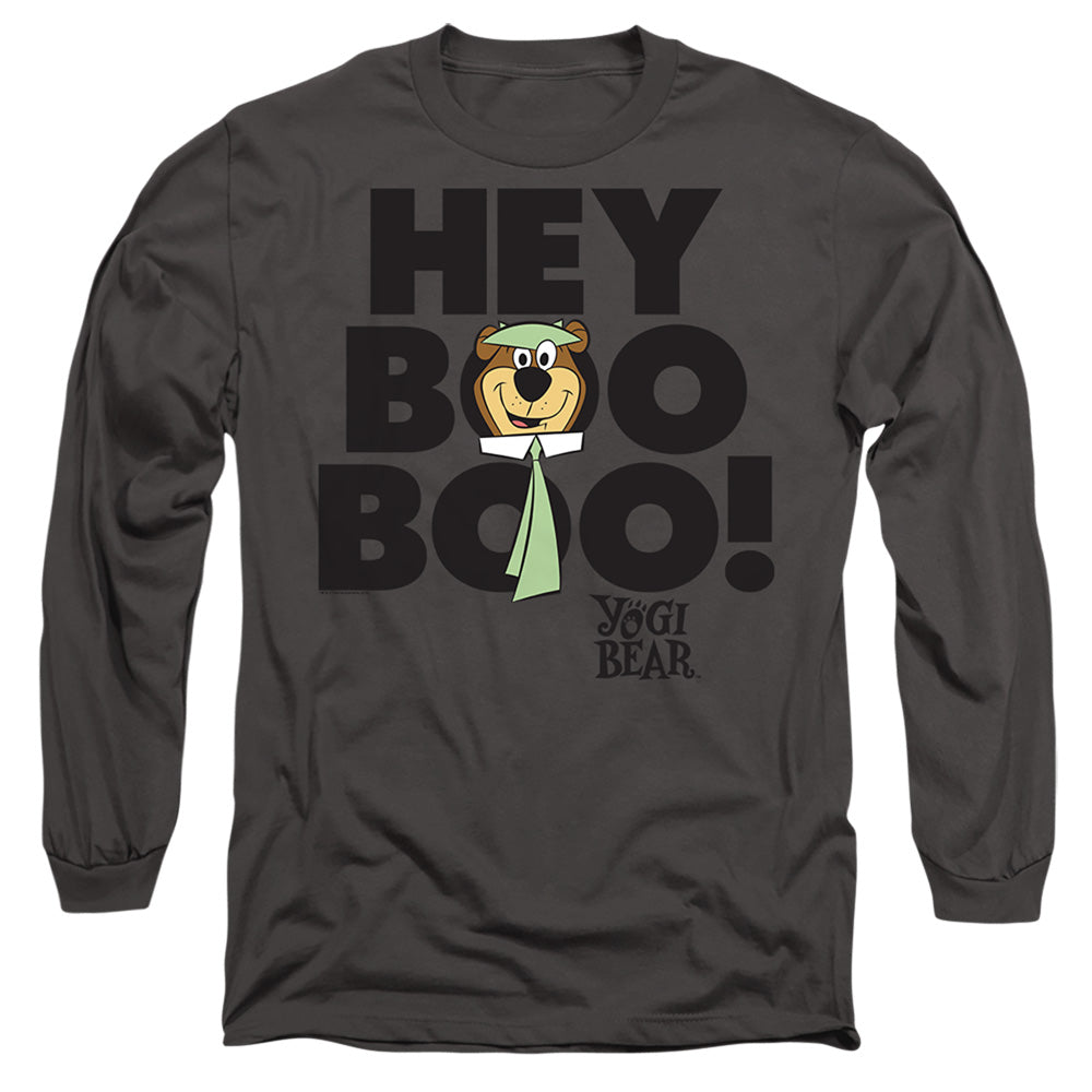 Yogi Bear Hey Boo Boo Mens Long Sleeve Shirt Charcoal Officially Licensed