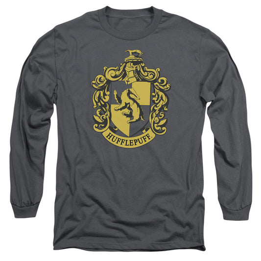 Harry Potter Hufflepuff Crest Mens Long Sleeve Shirt Charcoal Officially Licensed