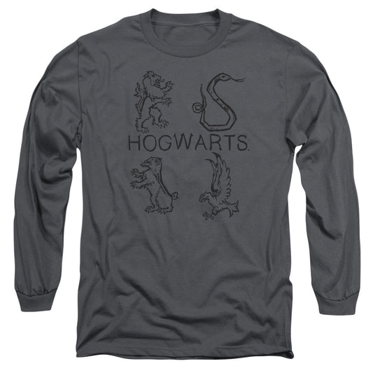 Harry Potter Literary Crests Mens Long Sleeve Shirt Charcoal Officially Licensed