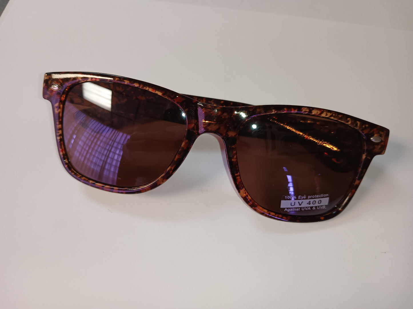Brown Blues Brother Style Sunglasses with Houndstooth Design and Dark Lenses