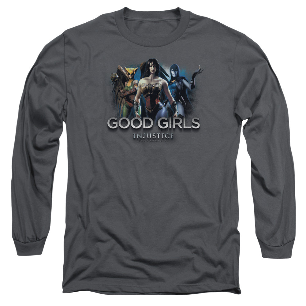 Injustice Gods Among Us Good Girls Mens Long Sleeve Shirt Charcoal Officially Licensed