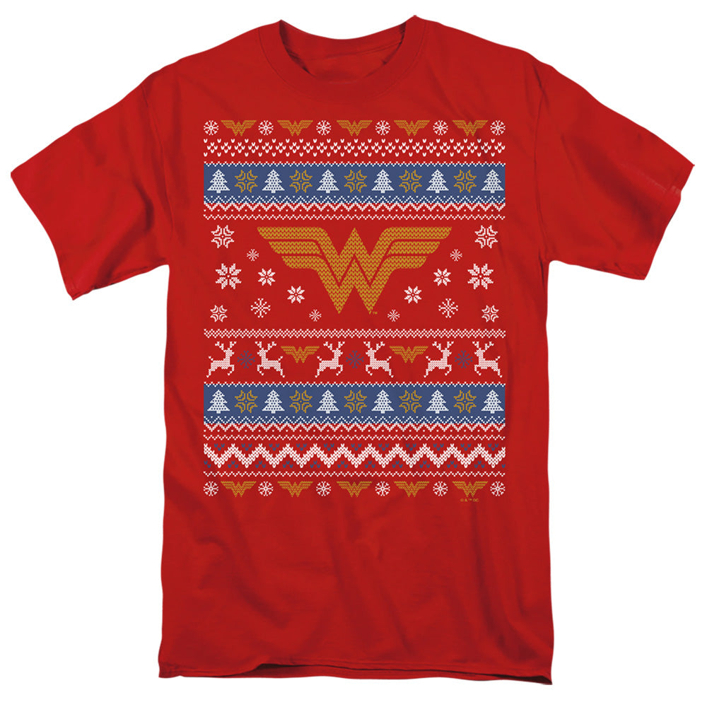 Wonder Woman Ugly Christmas Logo Mens T Shirt Red