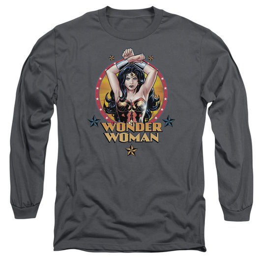 Jla Powerful Woman Mens Long Sleeve Shirt Charcoal Officially Licensed
