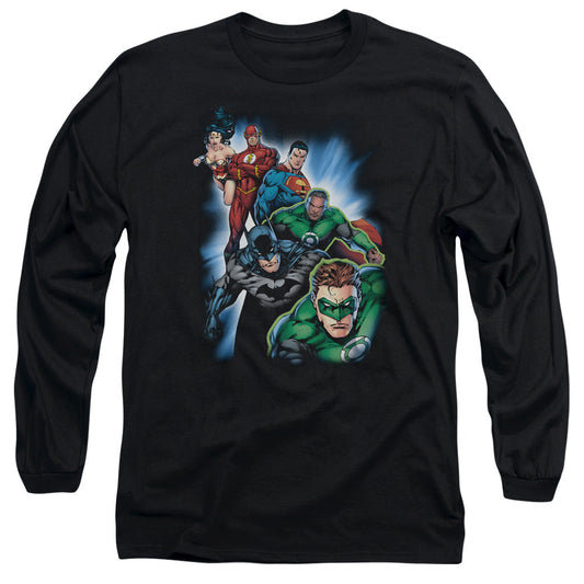 Jla Heroes Unite Mens Long Sleeve Shirt Black Officially Licensed