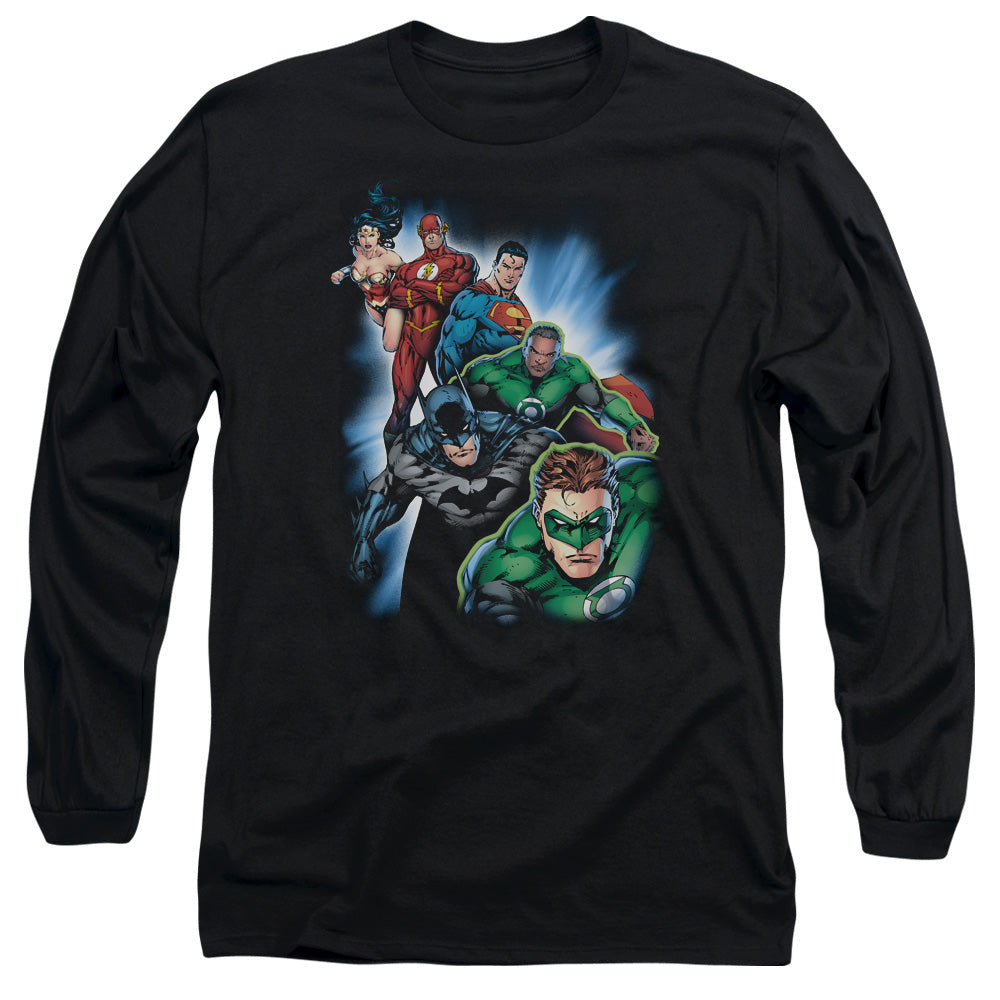 Justice League Heroes Unite Mens Long Sleeve Shirt Black