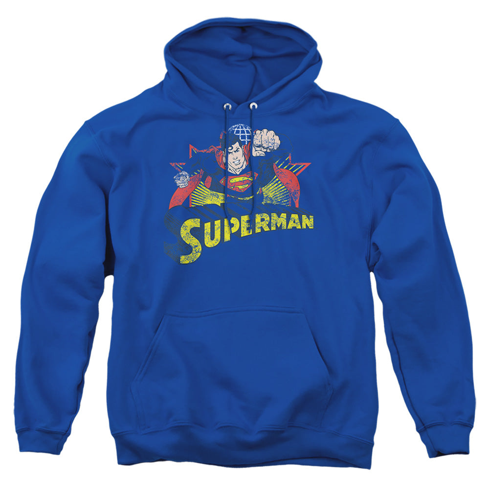 Justice League Of America Superman Rough Distress Mens Hoodie Royal Blue