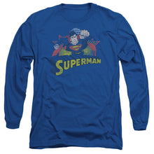 Load image into Gallery viewer, Justice League Of America Superman Rough Distress Mens Long Sleeve Shirt Royal Blue