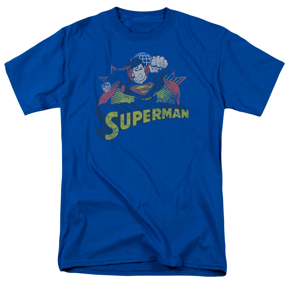 Justice League Of America Superman Rough Distress Mens T Shirt Royal