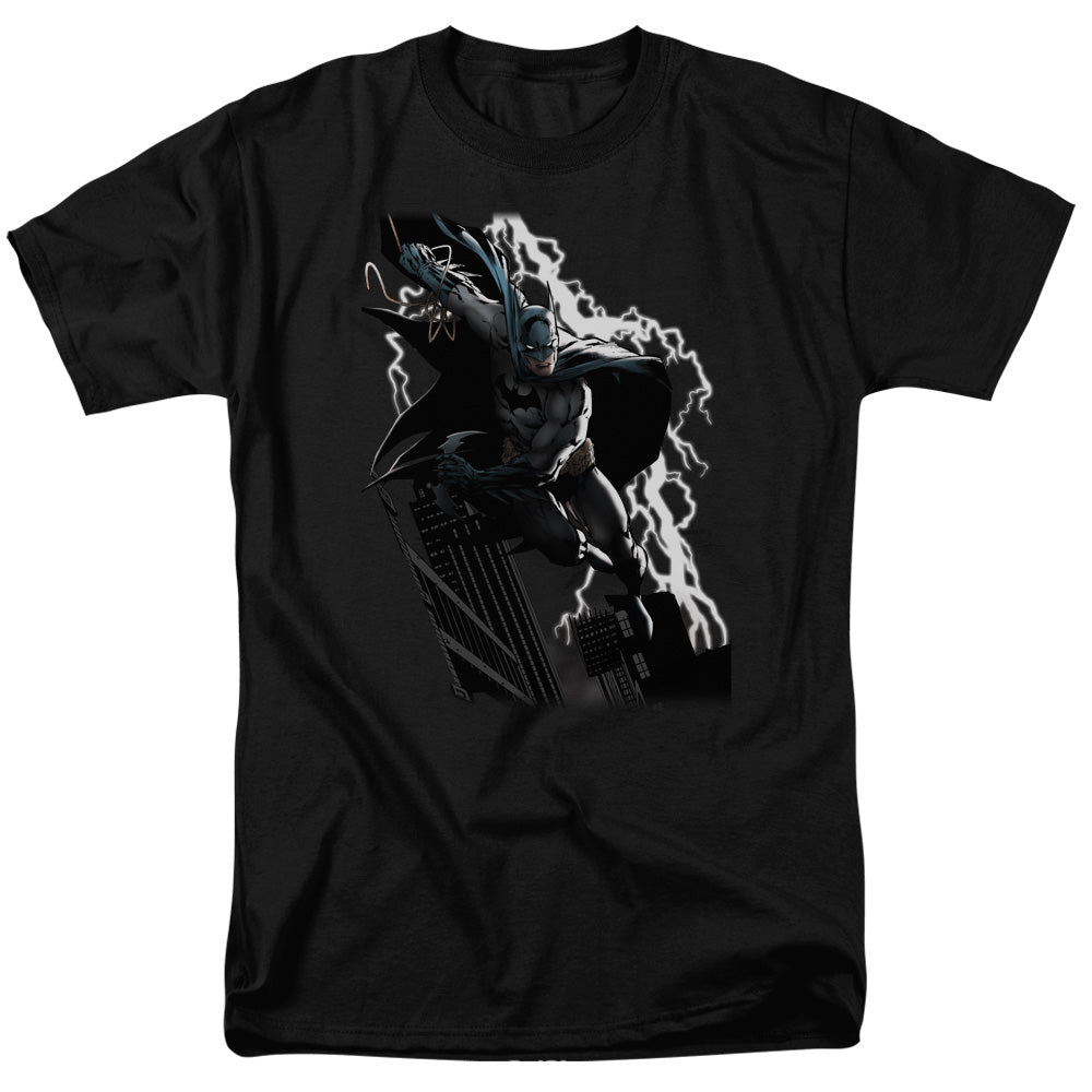 Justice League Lighting Crashes Mens T Shirt Black