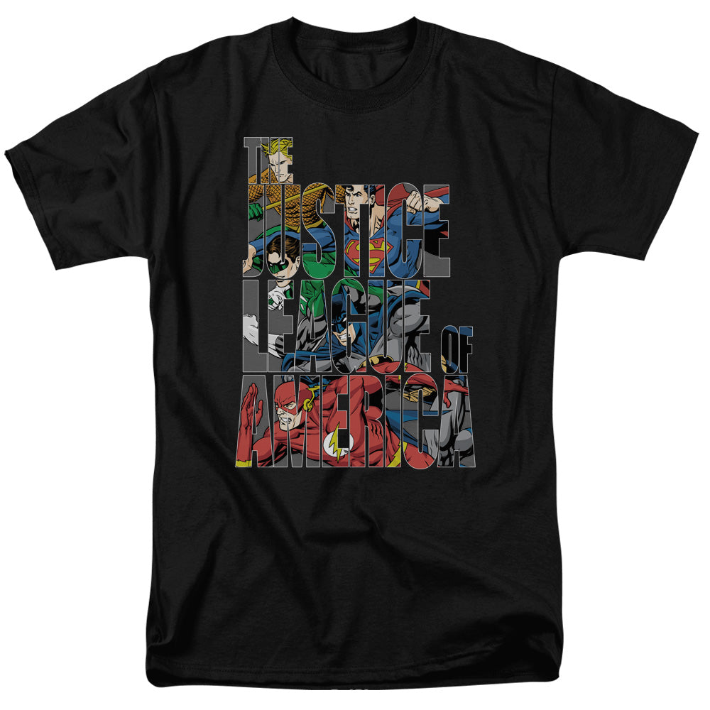 Justice League Of America Lettered League Mens T Shirt Black