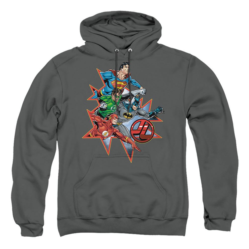 Justice League Of America Starburst Mens Hoodie Charcoal
