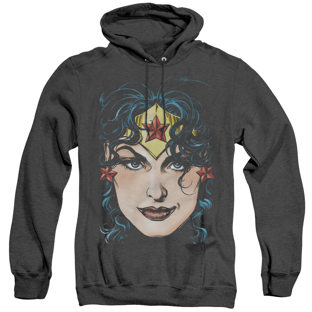 DCO Justice League Wonder Woman Head Heather Mens Hoodie Black