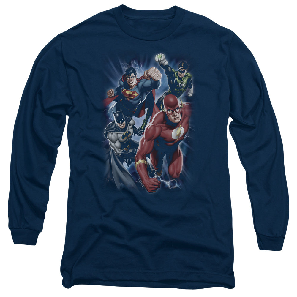 Justice League Storm Chasers Mens Long Sleeve Shirt Navy Blue