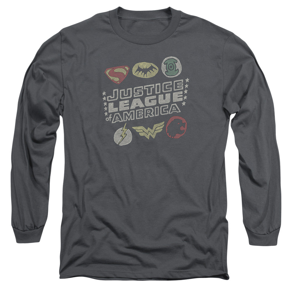 Justice League Symbols Mens Long Sleeve Shirt Charcoal