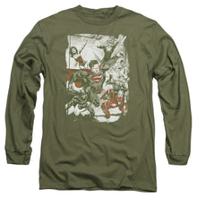 Load image into Gallery viewer, Jla Green And Red Mens Long Sleeve Shirt Military Green Officially Licensed