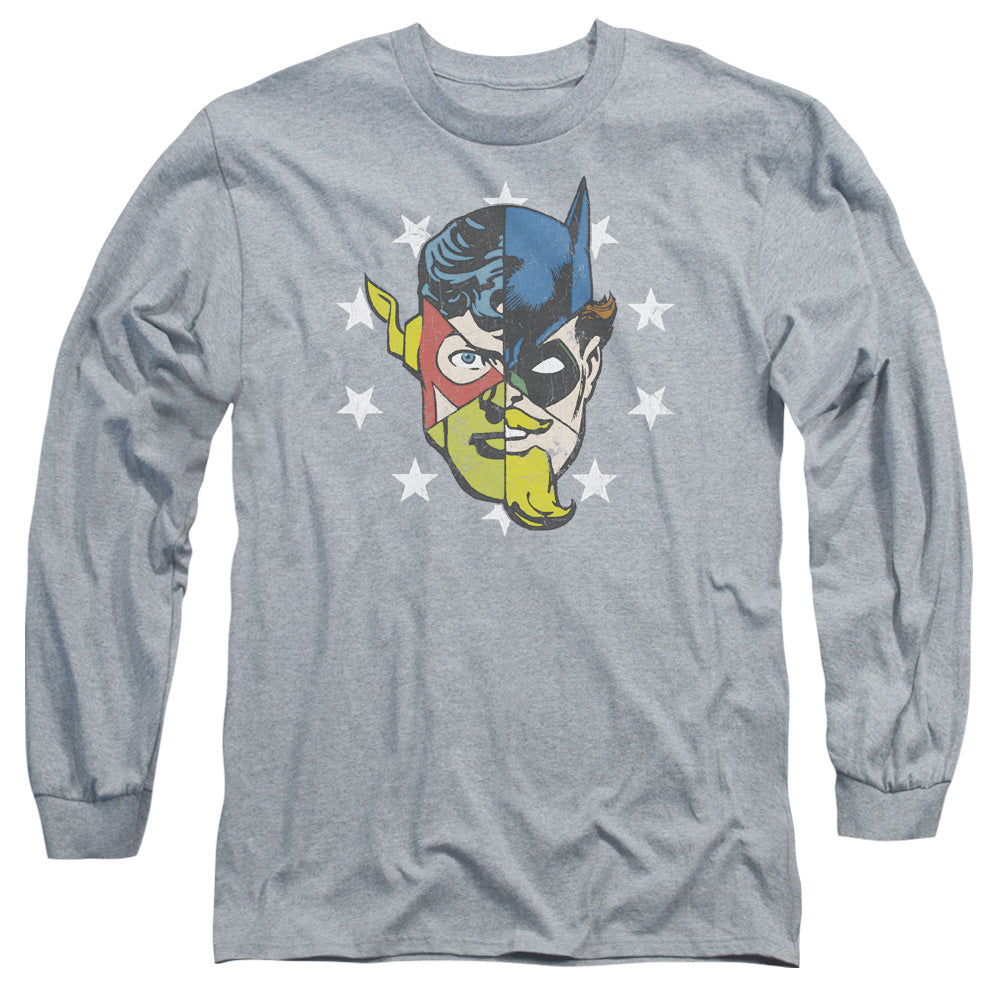 Justice League Face Off Mens Long Sleeve Shirt Athletic Heather
