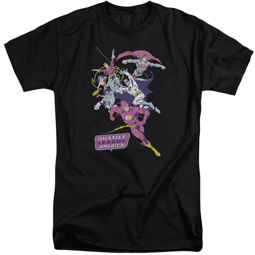 Justice League Colorful League Mens Tall T Shirt Black