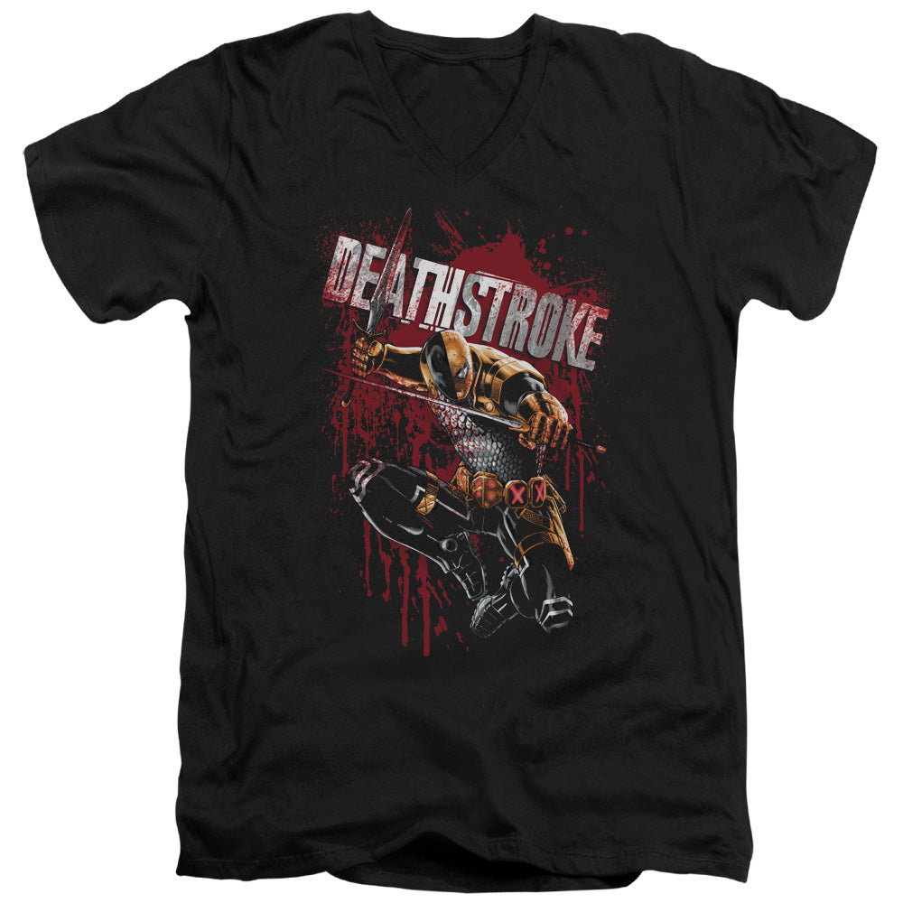 Justice League Blood Splattered Mens Slim Fit V-Neck T Shirt Black