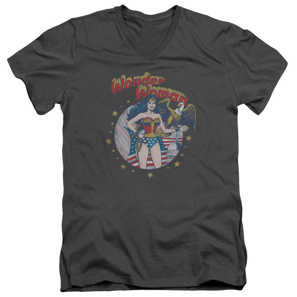 Justice League at Your Service Mens Slim Fit V-Neck T Shirt Charcoal