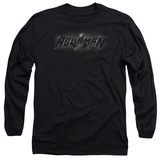Jla Aquaman Title Mens Long Sleeve Shirt Black Officially Licensed