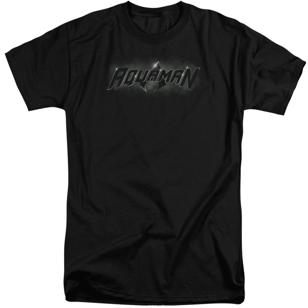 Justice League Aquaman Title Mens Tall T Shirt Black