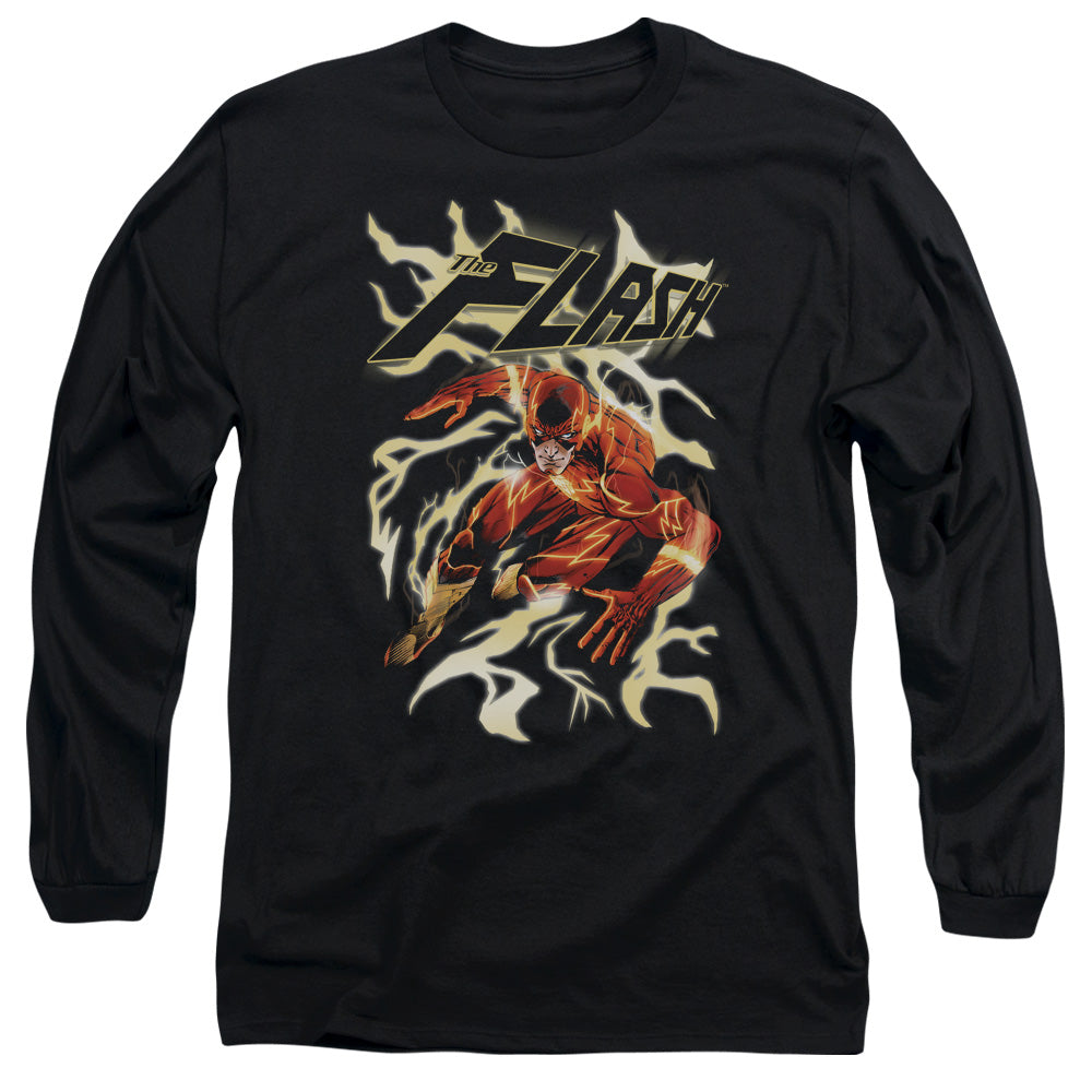 Justice League Electric Run Mens Long Sleeve Shirt Black