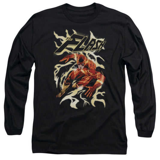 Jla Electric Run Mens Long Sleeve Shirt Black Officially Licensed