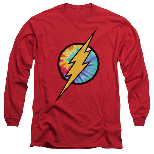 Dc Flash Tie Dye Flash Logo Mens Long Sleeve Shirt Red Officially Licensed