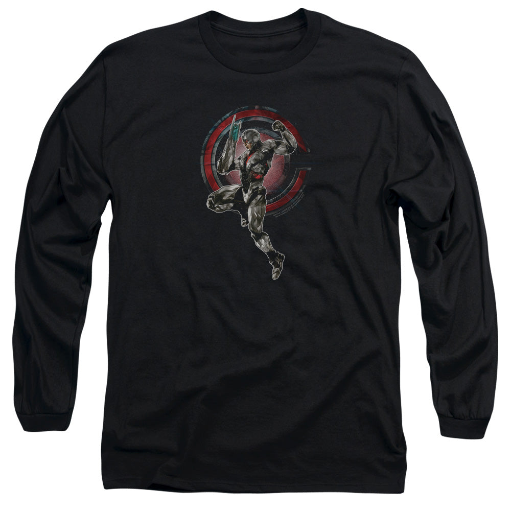 Justice League Movie Cyborg Mens Long Sleeve Shirt Black Officially Licensed