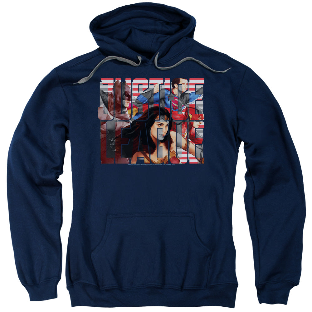 Justice League Movie Rally Mens Hoodie Navy Blue
